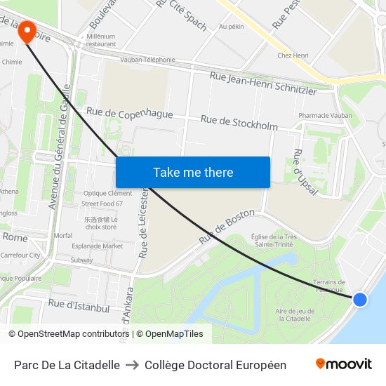 Parc De La Citadelle to Collège Doctoral Européen map