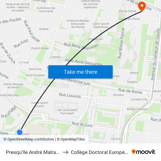 Presqu'Ile André Malraux to Collège Doctoral Européen map
