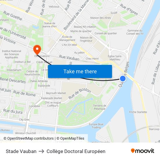 Stade Vauban to Collège Doctoral Européen map