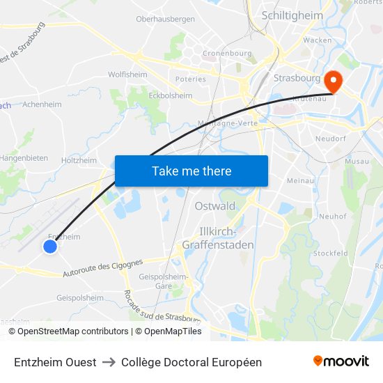 Entzheim Ouest to Collège Doctoral Européen map