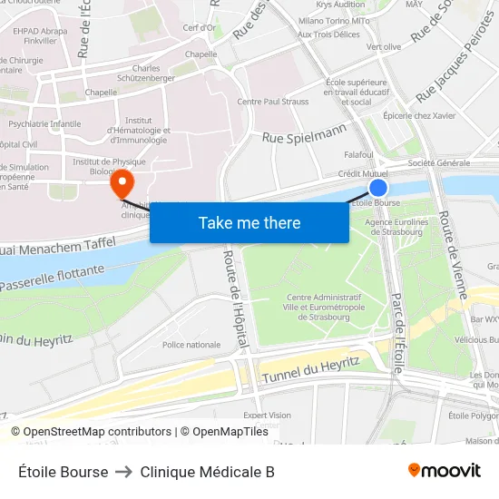 Étoile Bourse to Clinique Médicale B map