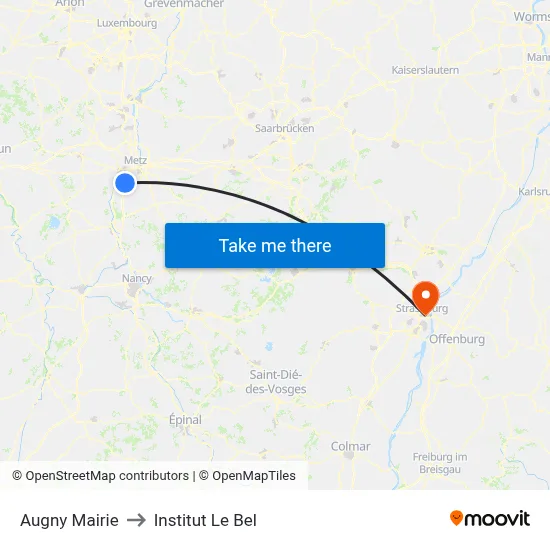Augny Mairie to Institut Le Bel map