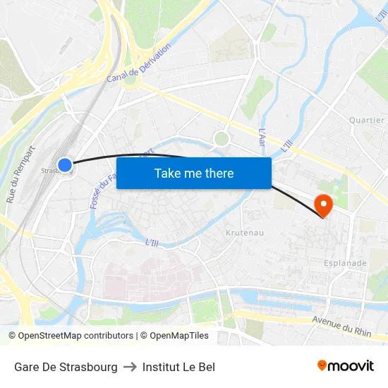 Gare De Strasbourg to Institut Le Bel map