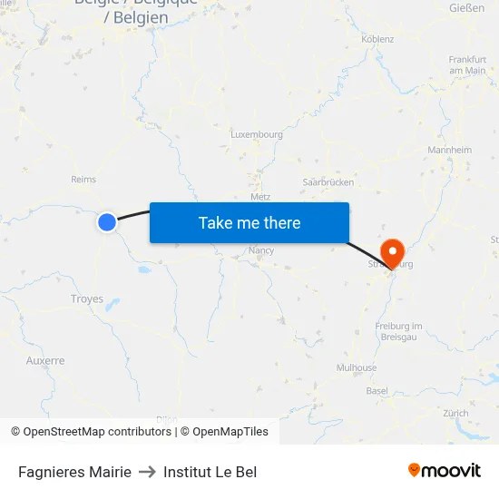 Fagnieres Mairie to Institut Le Bel map