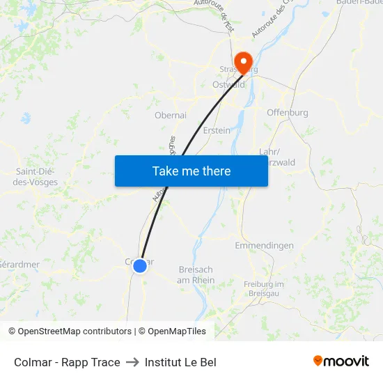 Colmar - Rapp Trace to Institut Le Bel map