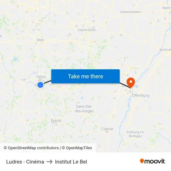 Ludres - Cinéma to Institut Le Bel map