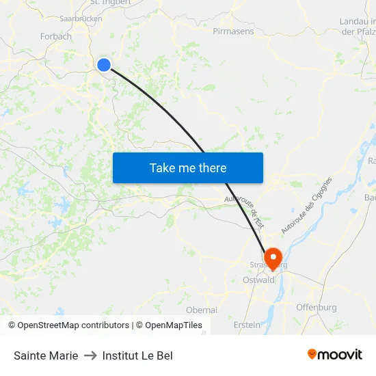 Sainte Marie to Institut Le Bel map