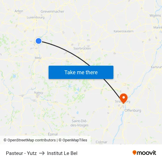 Pasteur - Yutz to Institut Le Bel map