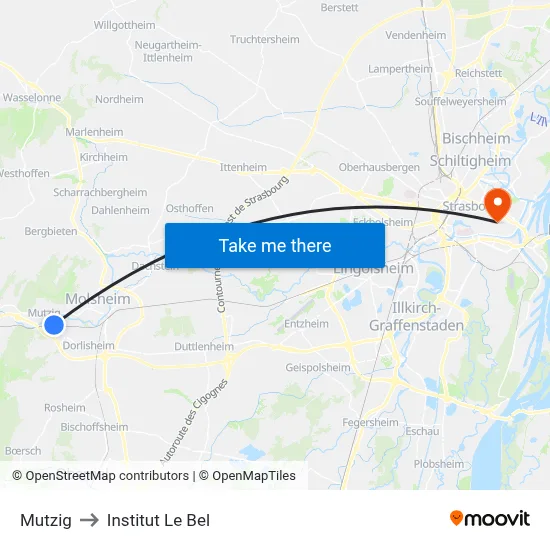 Mutzig to Institut Le Bel map