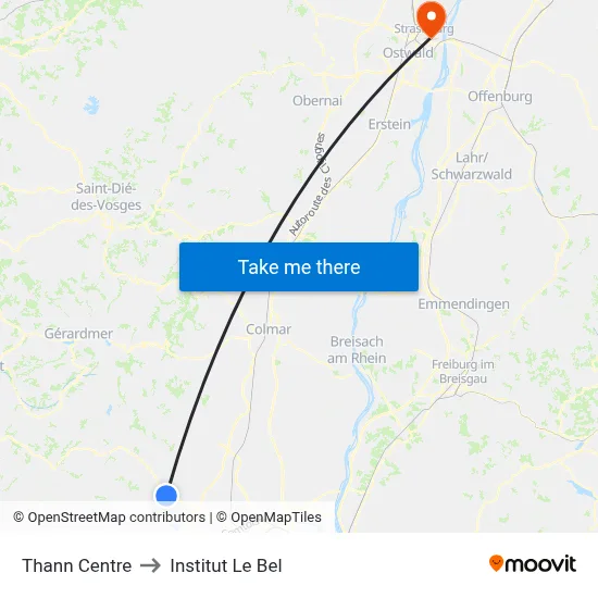 Thann Centre to Institut Le Bel map