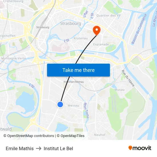 Emile Mathis to Institut Le Bel map