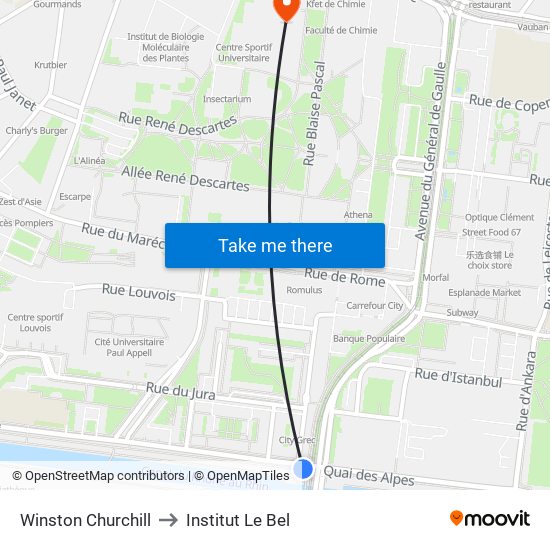 Winston Churchill to Institut Le Bel map