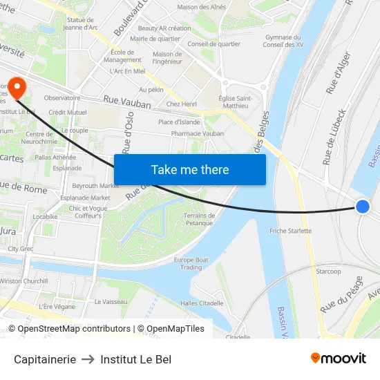 Capitainerie to Institut Le Bel map