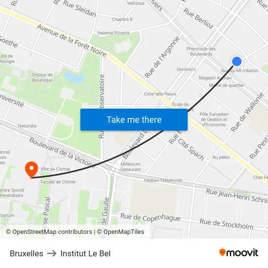 Bruxelles to Institut Le Bel map