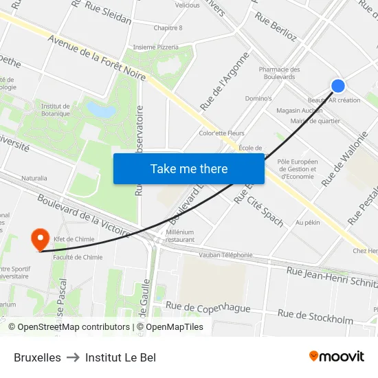 Bruxelles to Institut Le Bel map