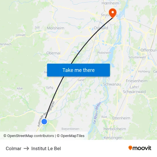 Colmar to Institut Le Bel map