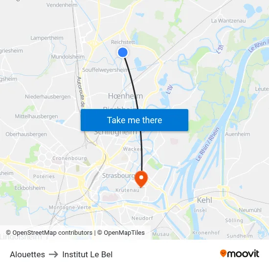 Alouettes to Institut Le Bel map