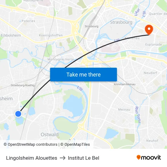 Lingolsheim Alouettes to Institut Le Bel map