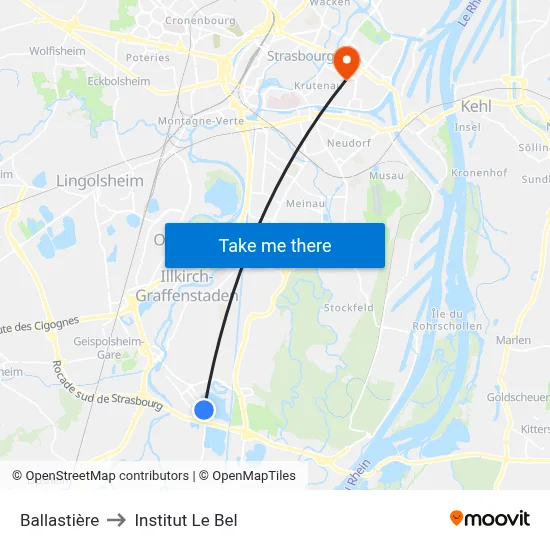 Ballastière to Institut Le Bel map