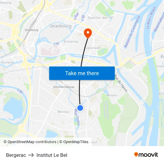 Bergerac to Institut Le Bel map