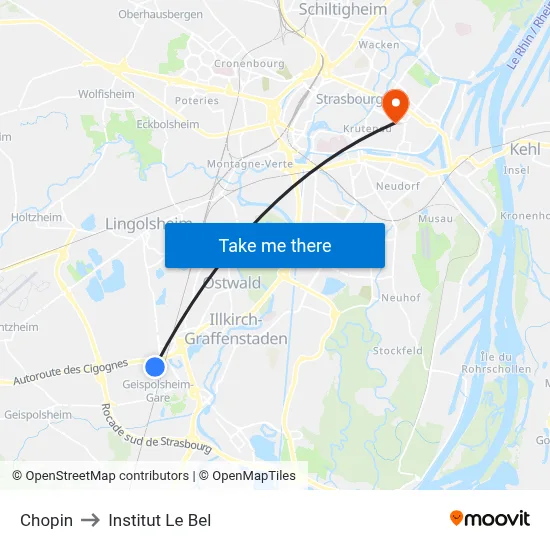 Chopin to Institut Le Bel map