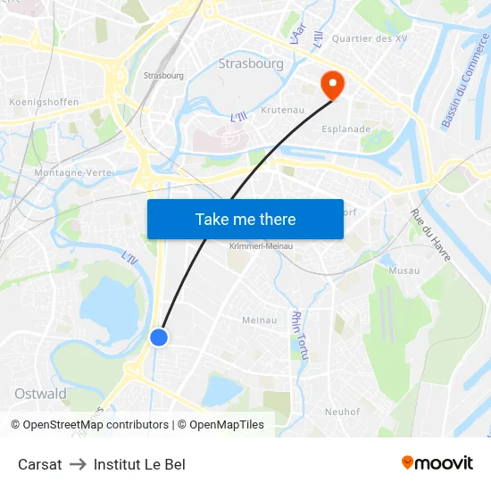 Carsat to Institut Le Bel map