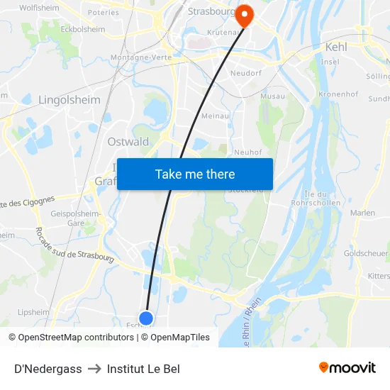 D'Nedergass to Institut Le Bel map