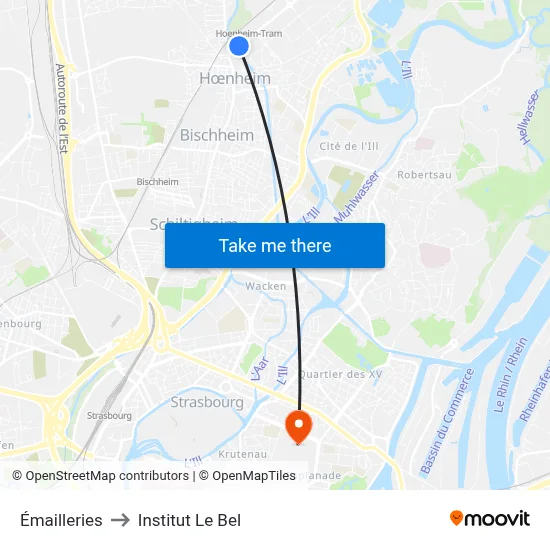 Émailleries to Institut Le Bel map