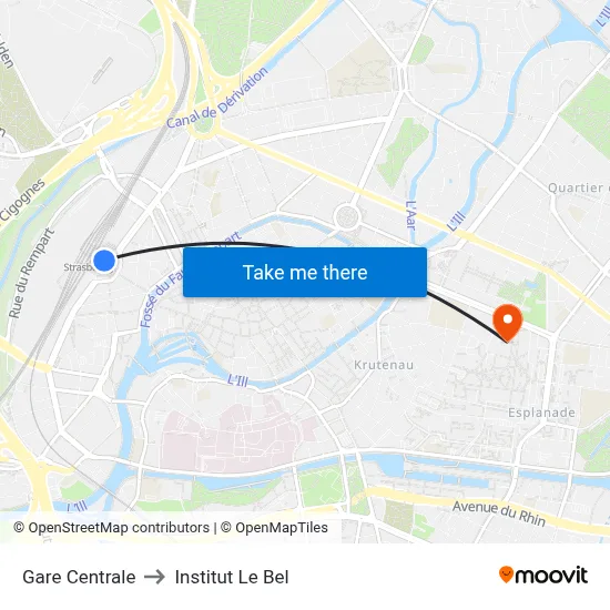 Gare Centrale to Institut Le Bel map