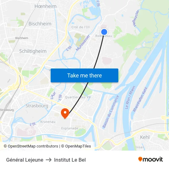 Général Lejeune to Institut Le Bel map