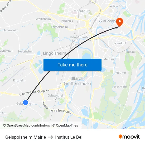 Geispolsheim Mairie to Institut Le Bel map