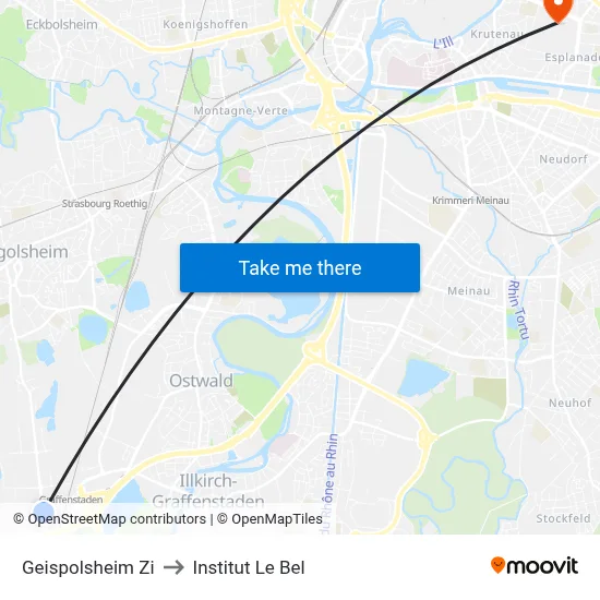 Geispolsheim Zi to Institut Le Bel map