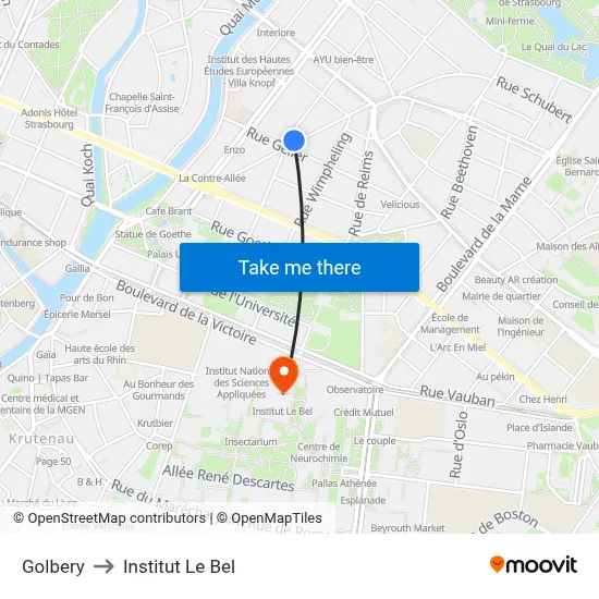 Golbery to Institut Le Bel map