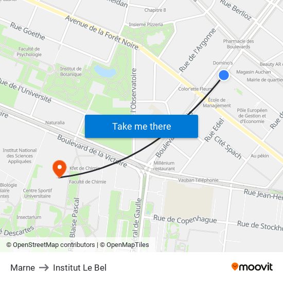 Marne to Institut Le Bel map