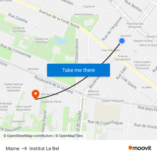 Marne to Institut Le Bel map