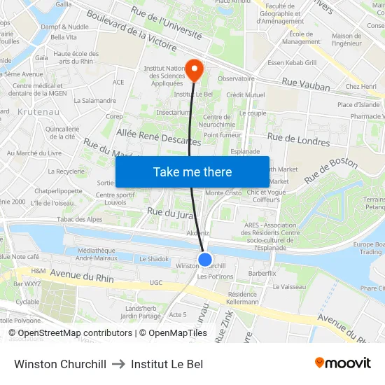 Winston Churchill to Institut Le Bel map