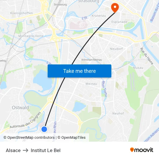 Alsace to Institut Le Bel map