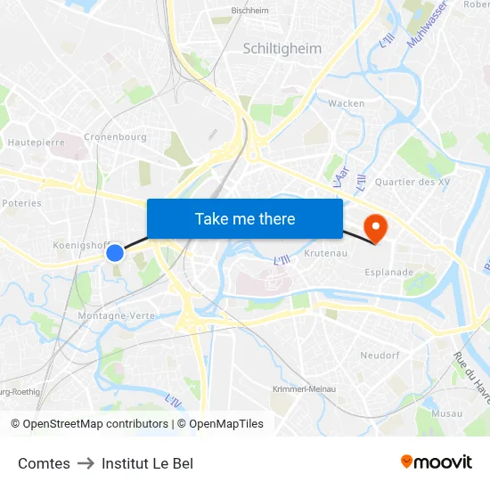 Comtes to Institut Le Bel map