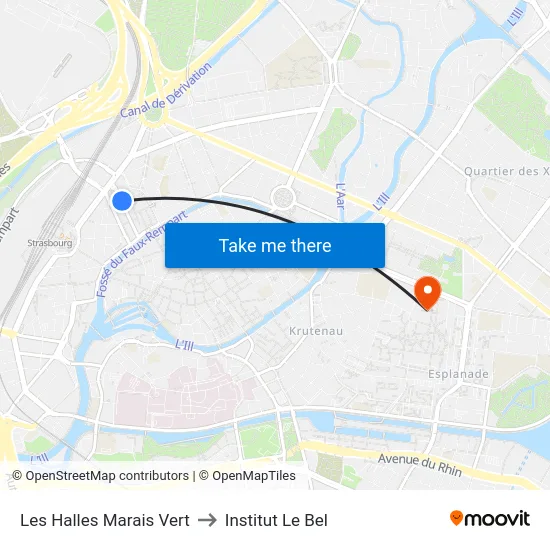 Les Halles Marais Vert to Institut Le Bel map