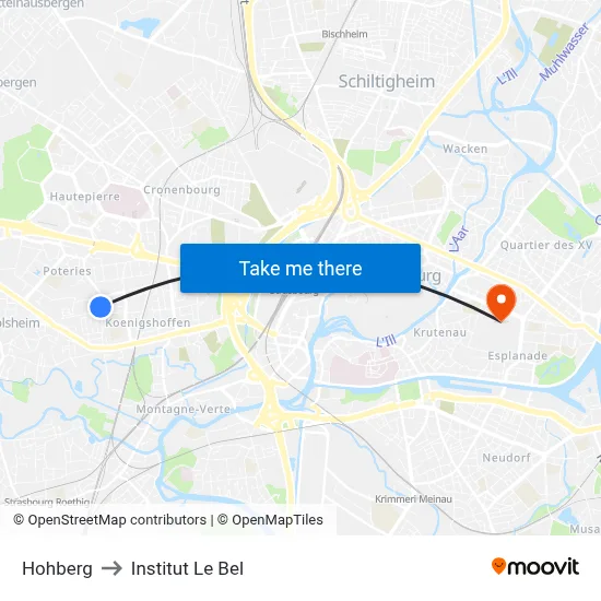 Hohberg to Institut Le Bel map