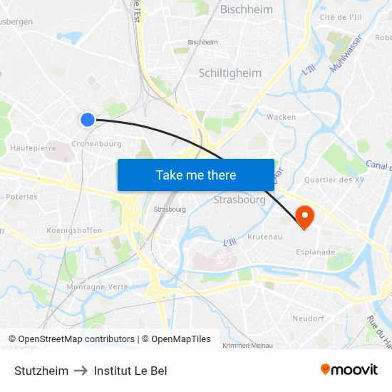 Stutzheim to Institut Le Bel map