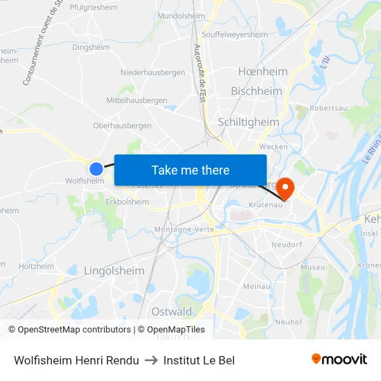 Wolfisheim Henri Rendu to Institut Le Bel map