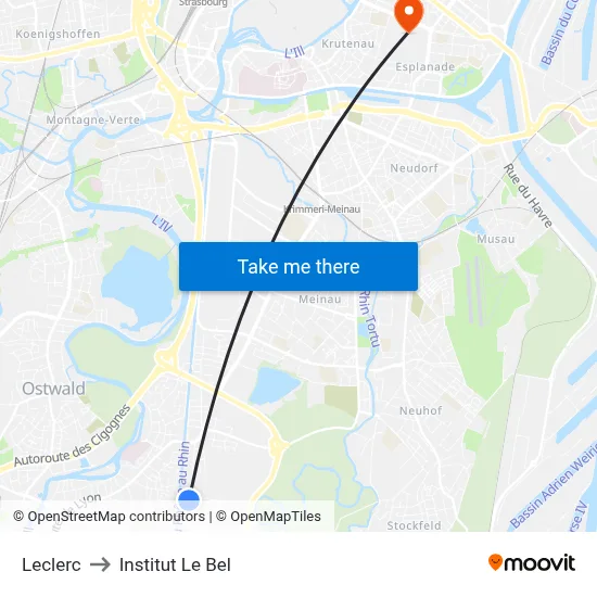 Leclerc to Institut Le Bel map