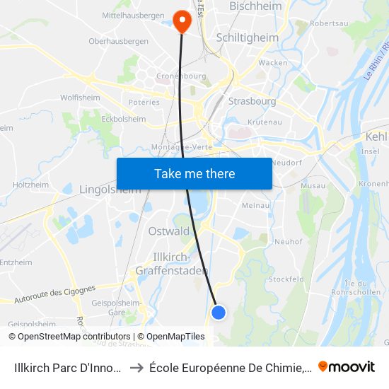 Illkirch Parc D'Innovation (Terminus) to École Européenne De Chimie, Polymères Et Matériaux map