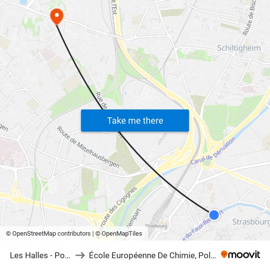 Les Halles - Pont De Paris to École Européenne De Chimie, Polymères Et Matériaux map