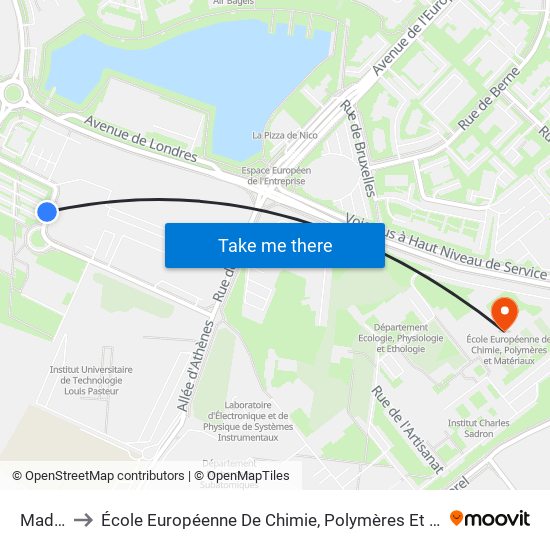 Madrid to École Européenne De Chimie, Polymères Et Matériaux map