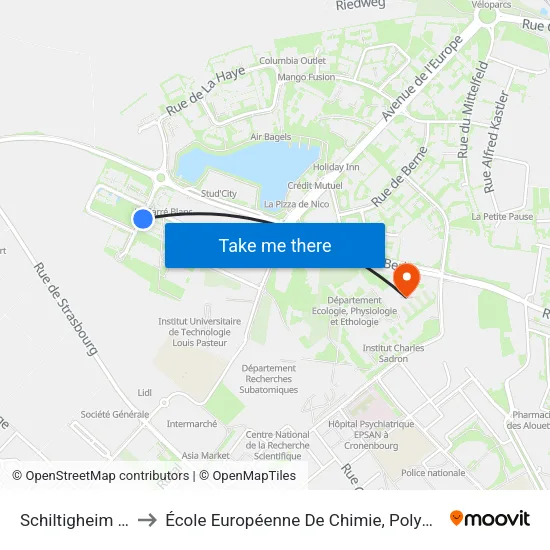Schiltigheim Campus to École Européenne De Chimie, Polymères Et Matériaux map