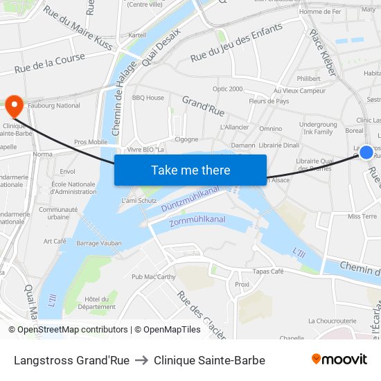 Langstross Grand'Rue to Clinique Sainte-Barbe map