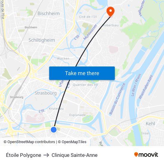 Étoile Polygone to Clinique Sainte-Anne map