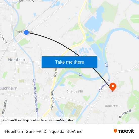 Hoenheim Gare to Clinique Sainte-Anne map